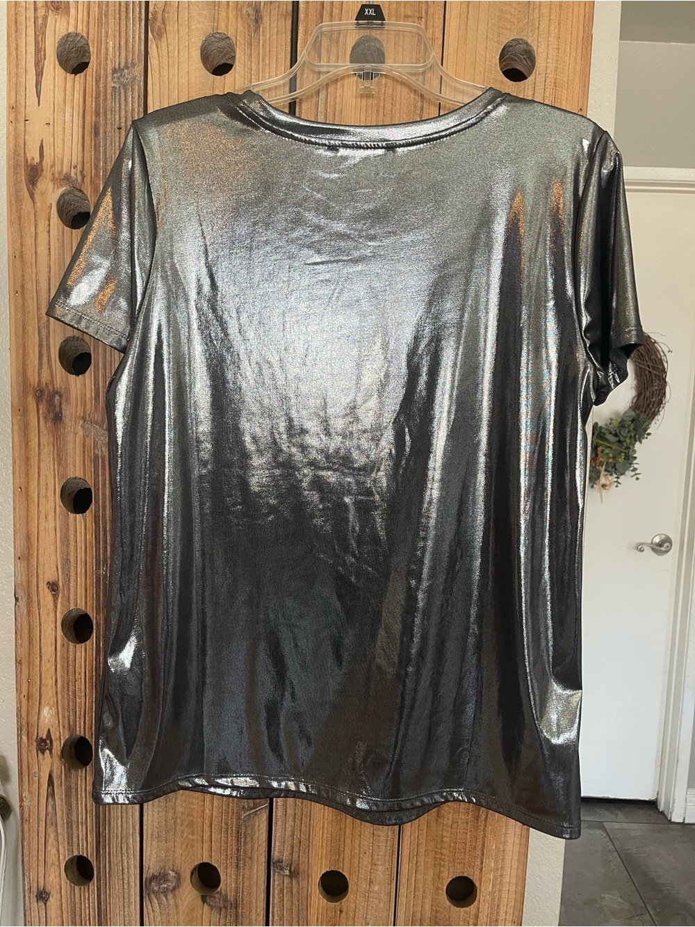 CeCe Shimmery Gunmetal Short Sleeve Crewneck Tee - Picture 7 of 9